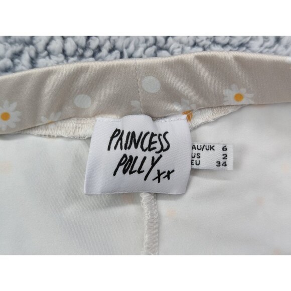 Princess Polly Shorts Size 2 Biker Pull On Stretch Floral Daisy Boho Cream - Picture 10 of 11
